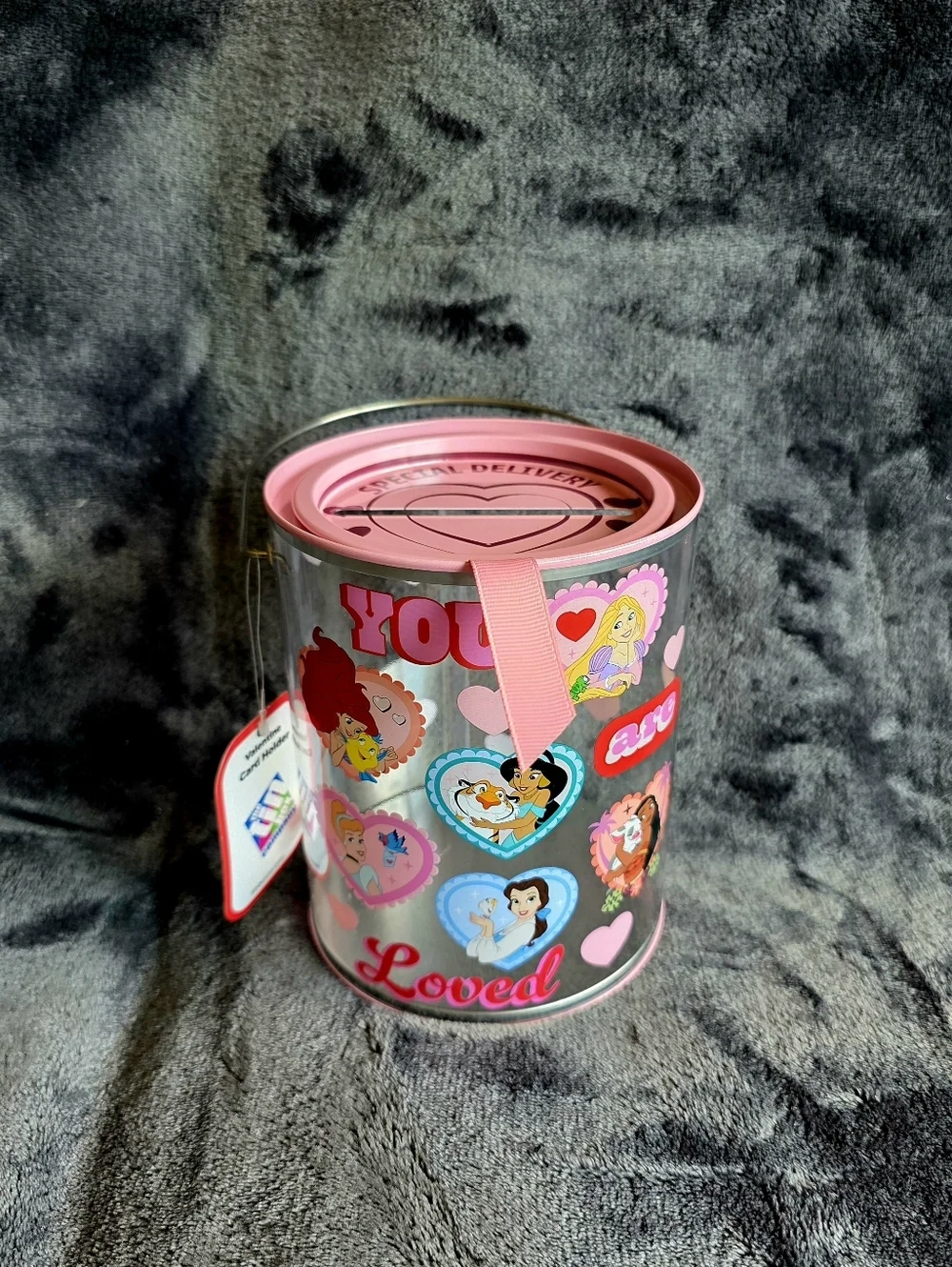 New Disney Princess tin Valentine's mailbox Belle Jasmine Ariel Rapunzel Moana